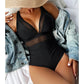 Elegant Mesh Tummy Control One-Piece Swimsuit with Deep V-Neck & Backless Design