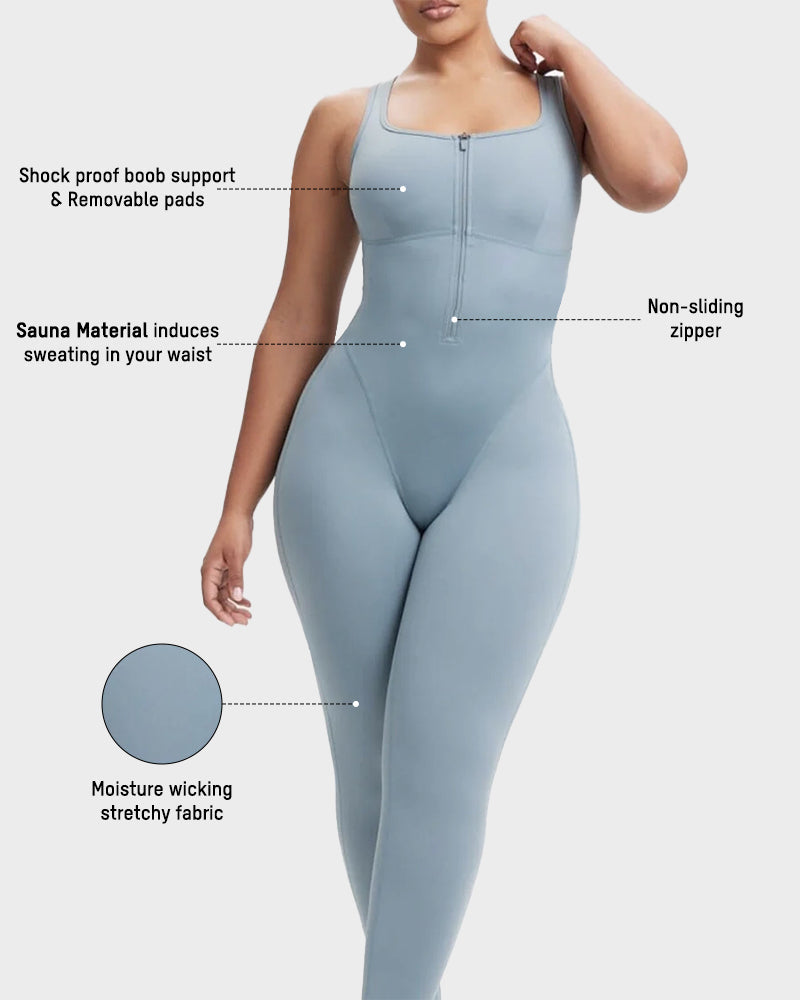 Women's Sweat Sauna Compression Workout Jumpsuit with Tummy Control