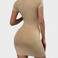 Chic Seamless Ribbed Square Neck Mini Dress - Figure Sculpting Bodycon