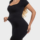 Chic Seamless Ribbed Square Neck Mini Dress - Figure Sculpting Bodycon