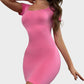 Chic Seamless Ribbed Square Neck Mini Dress - Figure Sculpting Bodycon