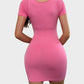 Chic Seamless Ribbed Square Neck Mini Dress - Figure Sculpting Bodycon