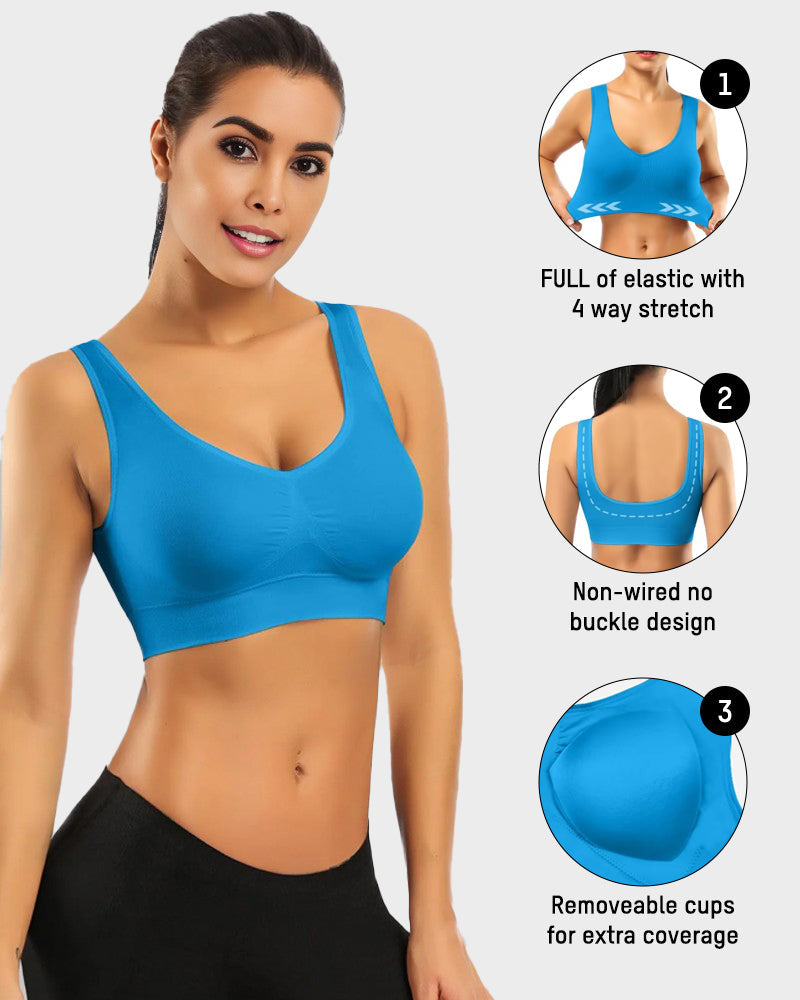 SheCurve Seamless Comfort Wireless Sports Bra with Removable Pads & Wide Straps