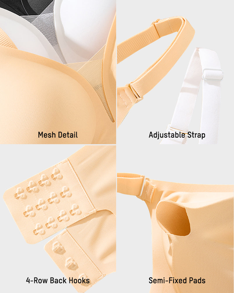 Ultra-Comfort Seamless Mesh Panel Wireless Bra with Invisible Lift and Breathable Design