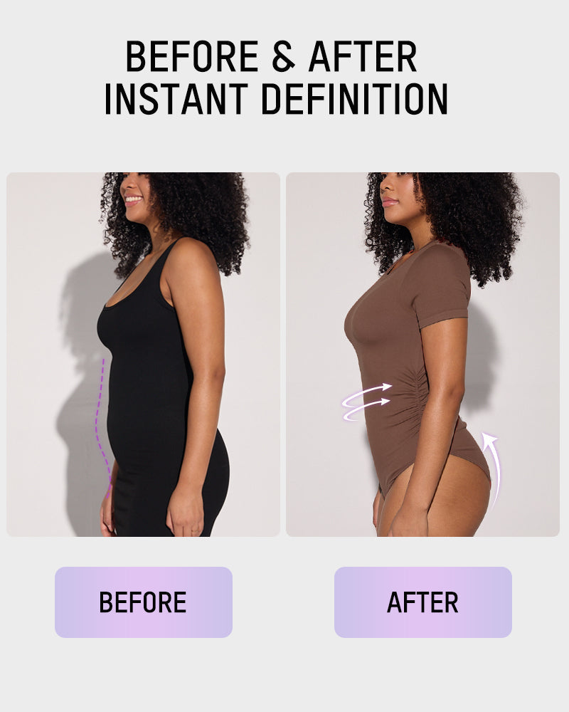 Women's Seamless Soft Stretch Round Neck Short Sleeve Bodysuit Shapewear Top