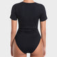 Women's Seamless Soft Stretch Round Neck Short Sleeve Bodysuit Shapewear Top