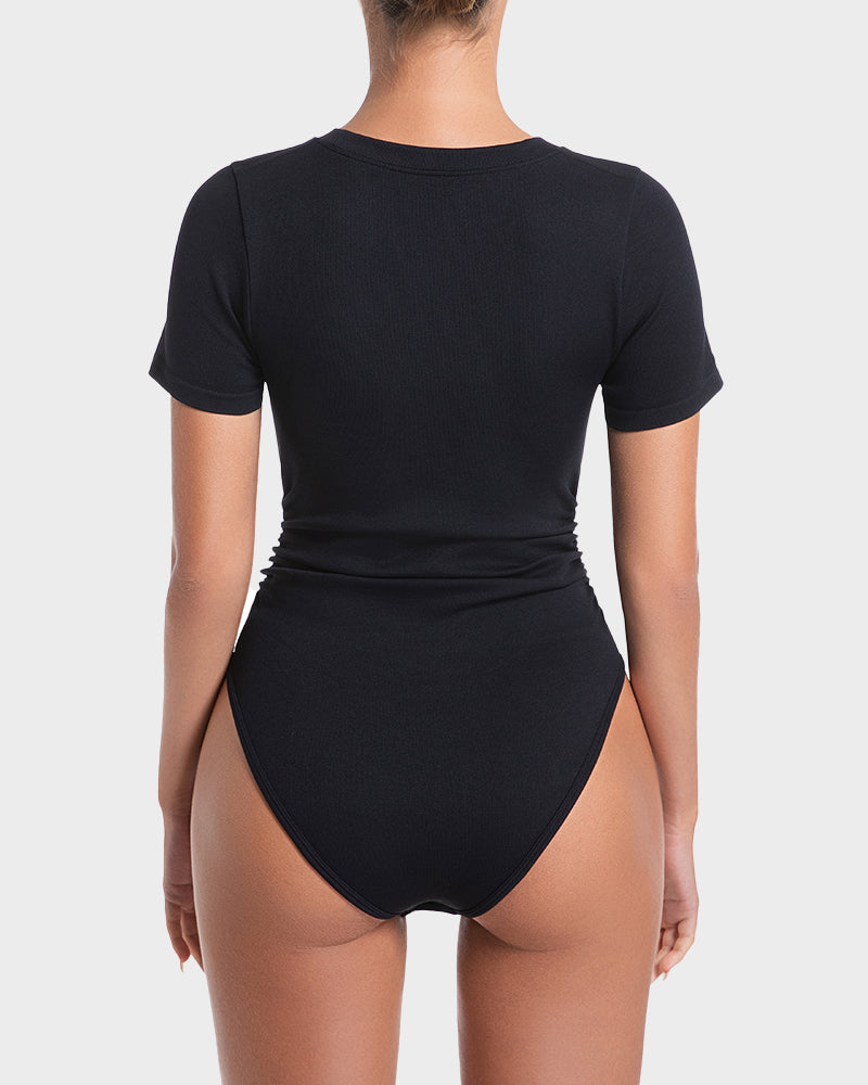 Women's Seamless Soft Stretch Round Neck Short Sleeve Bodysuit Shapewear Top
