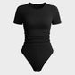 Women's Seamless Soft Stretch Round Neck Short Sleeve Bodysuit Shapewear Top