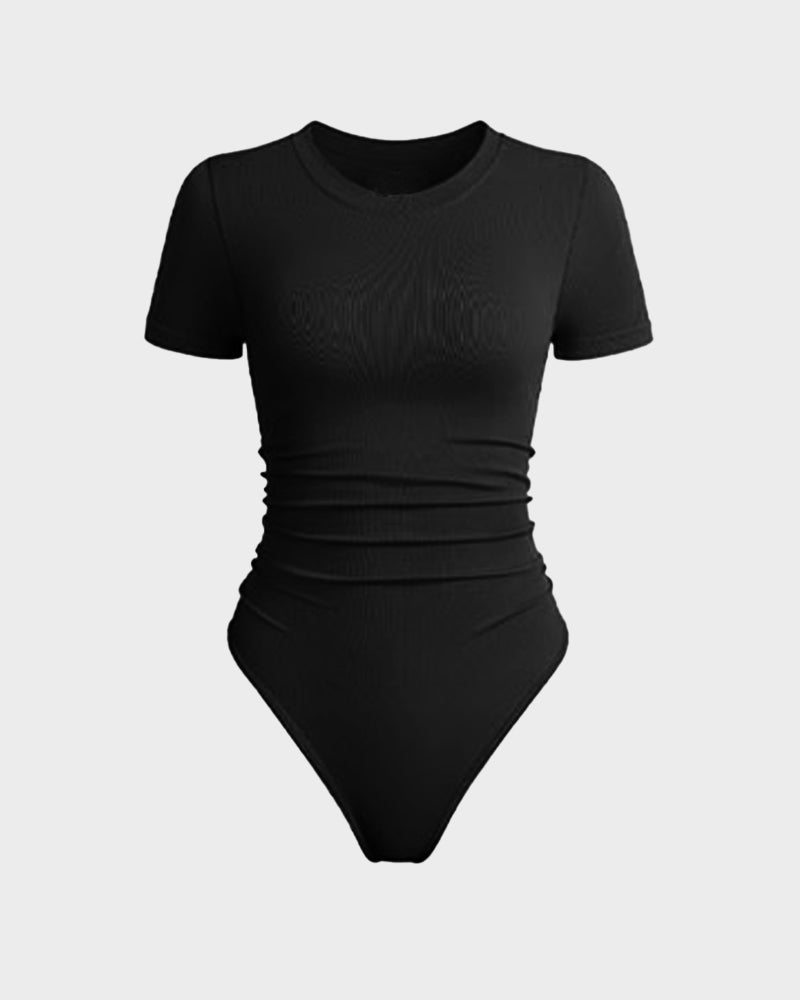 Women's Seamless Soft Stretch Round Neck Short Sleeve Bodysuit Shapewear Top