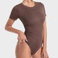 Women's Seamless Soft Stretch Round Neck Short Sleeve Bodysuit Shapewear Top