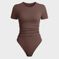 Women's Seamless Soft Stretch Round Neck Short Sleeve Bodysuit Shapewear Top