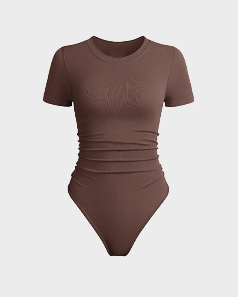 Women's Seamless Soft Stretch Round Neck Short Sleeve Bodysuit Shapewear Top