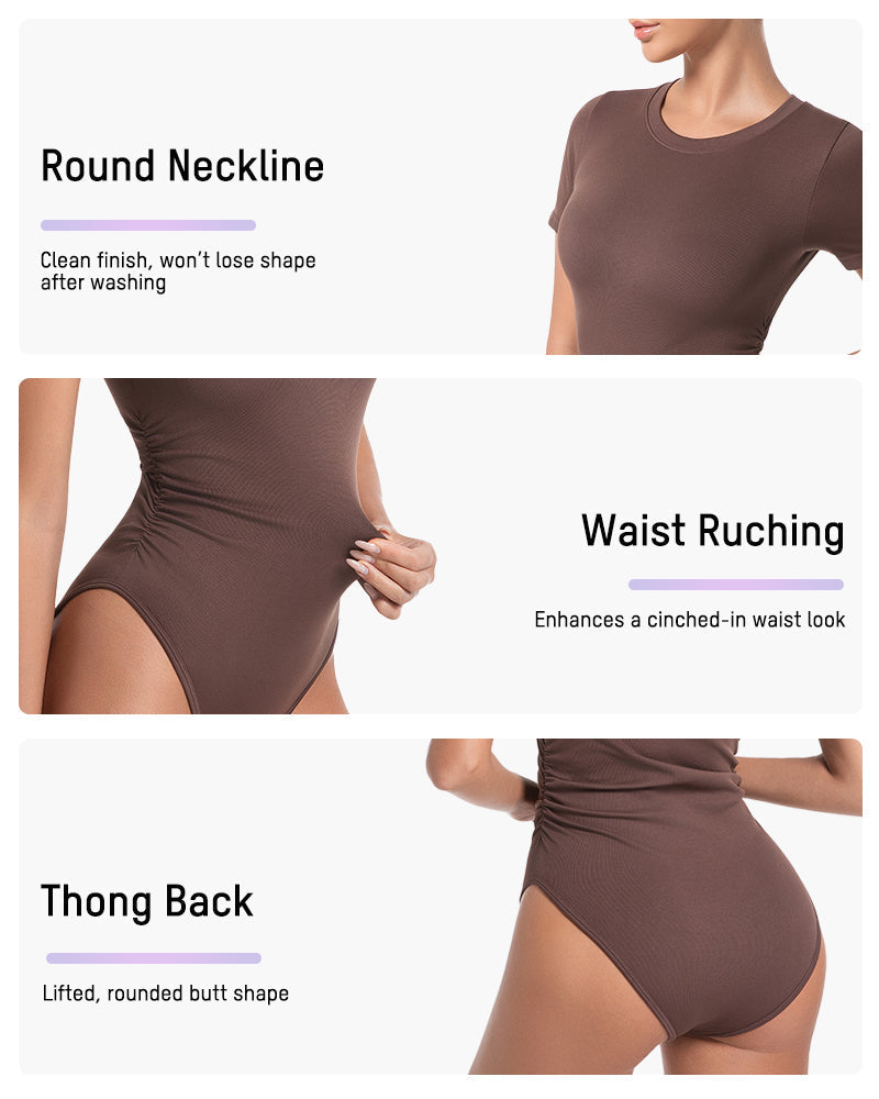 Women's Seamless Soft Stretch Round Neck Short Sleeve Bodysuit Shapewear Top