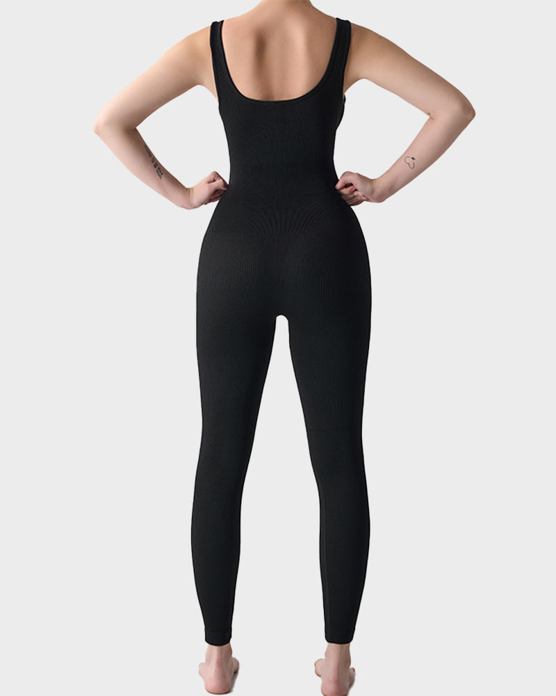 Seamless Square Neck Sculpting Sport Jumpsuit: Yoga, Gym & Casual Wear