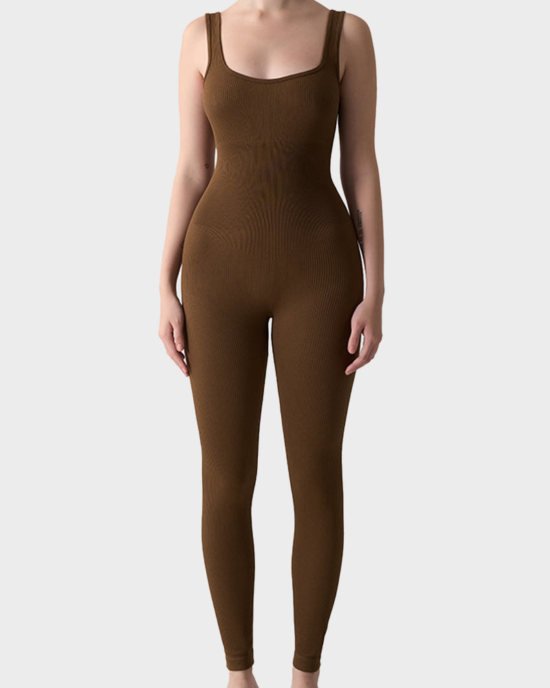 Seamless Square Neck Sculpting Sport Jumpsuit: Yoga, Gym & Casual Wear