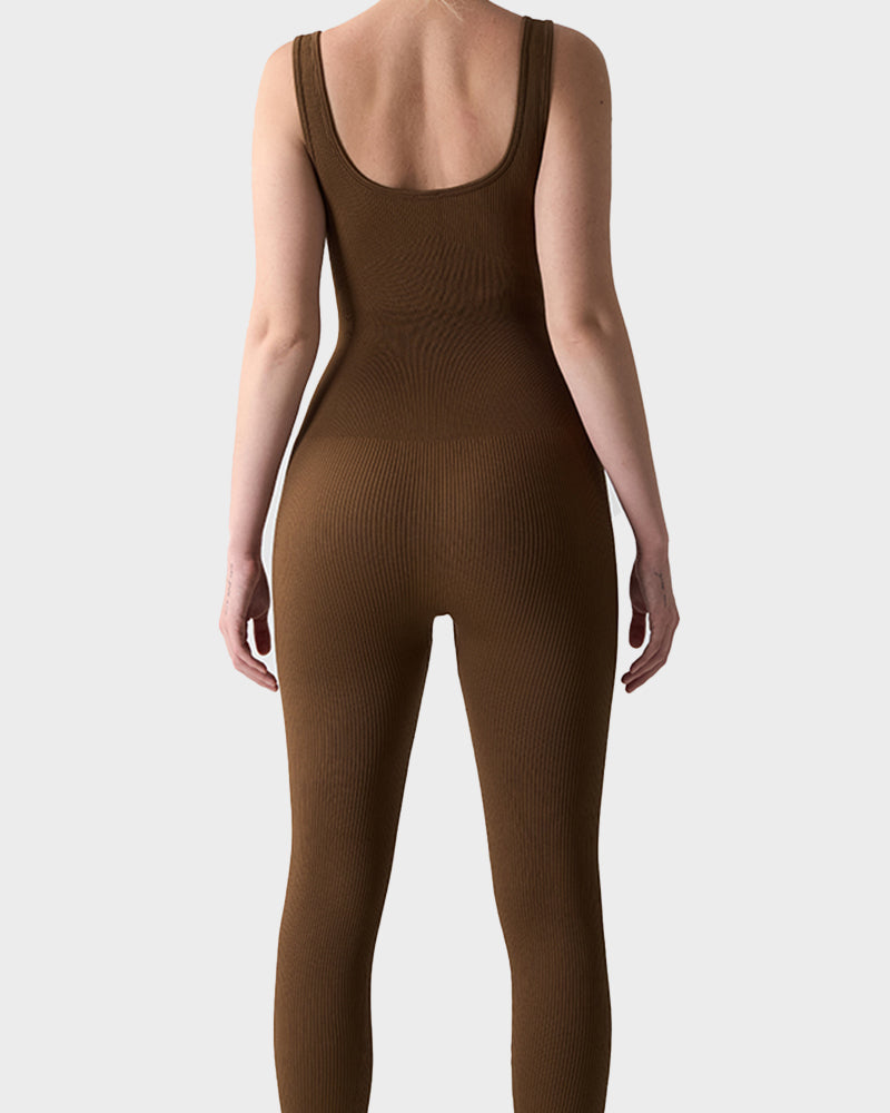 Seamless Square Neck Sculpting Sport Jumpsuit: Yoga, Gym & Casual Wear