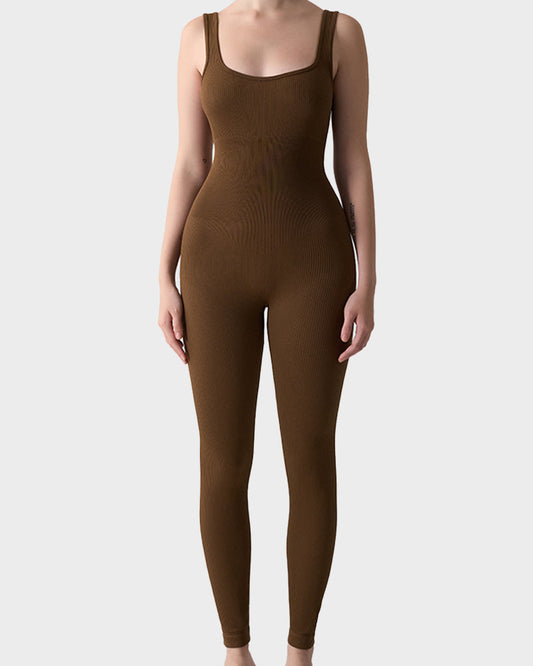 Seamless Square Neck Sculpting Sport Jumpsuit: Yoga, Gym & Casual Wear
