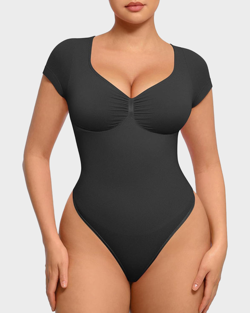 Seamless V-Neck Tummy Control Thong Bodysuit - Ultra-Flattering Shapewear for Women