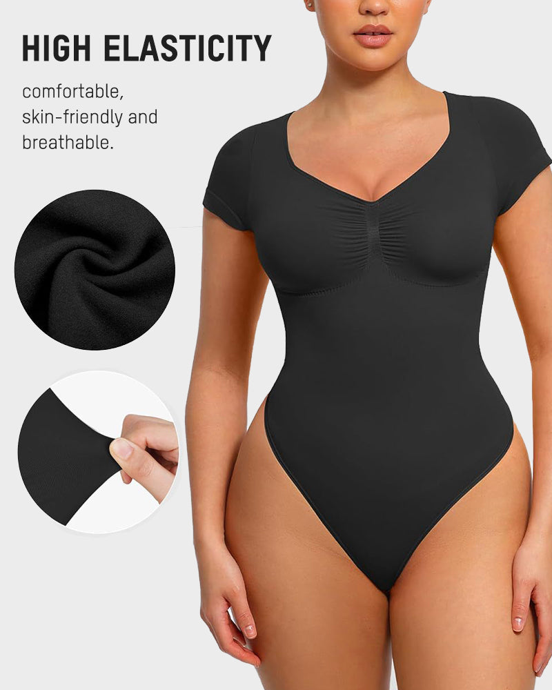 Seamless V-Neck Tummy Control Thong Bodysuit - Ultra-Flattering Shapewear for Women