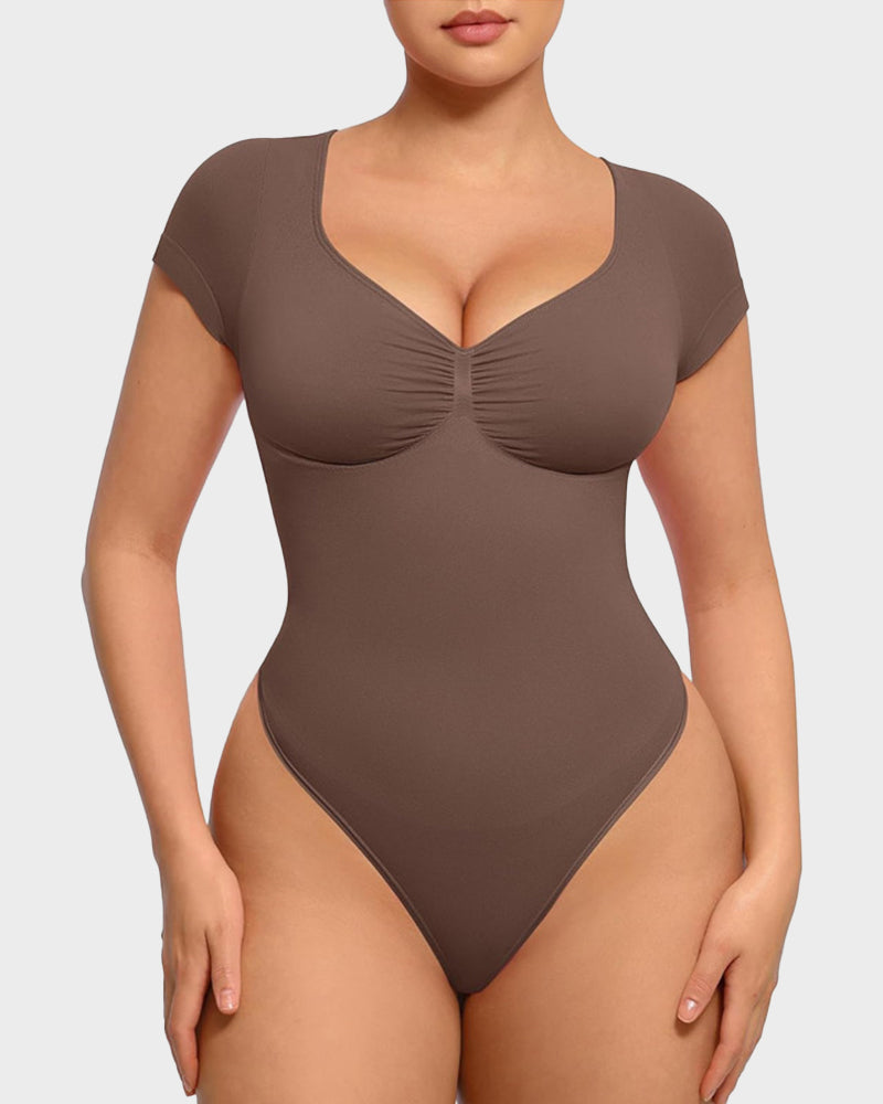 Seamless V-Neck Tummy Control Thong Bodysuit - Ultra-Flattering Shapewear for Women