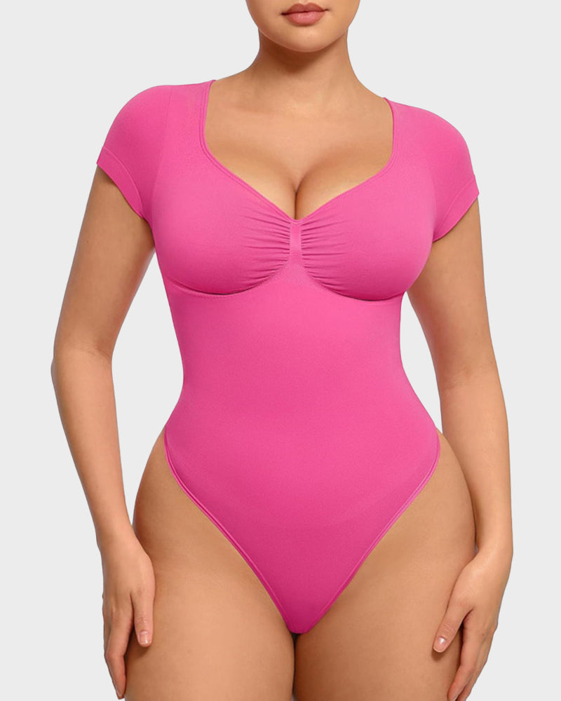 Seamless V-Neck Tummy Control Thong Bodysuit - Ultra-Flattering Shapewear for Women