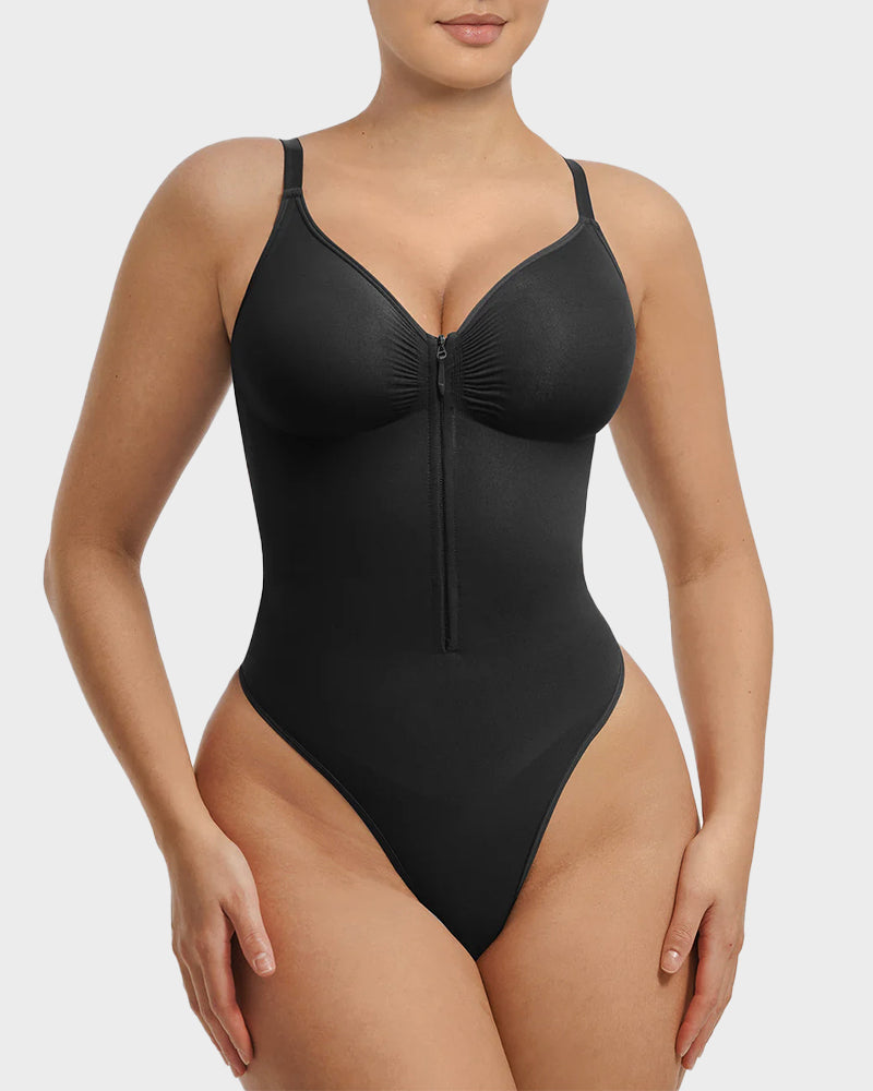 Seamless Zipper Front Thong Bodysuit: Sculpting, Breathable, All-Day Comfort Shapewear