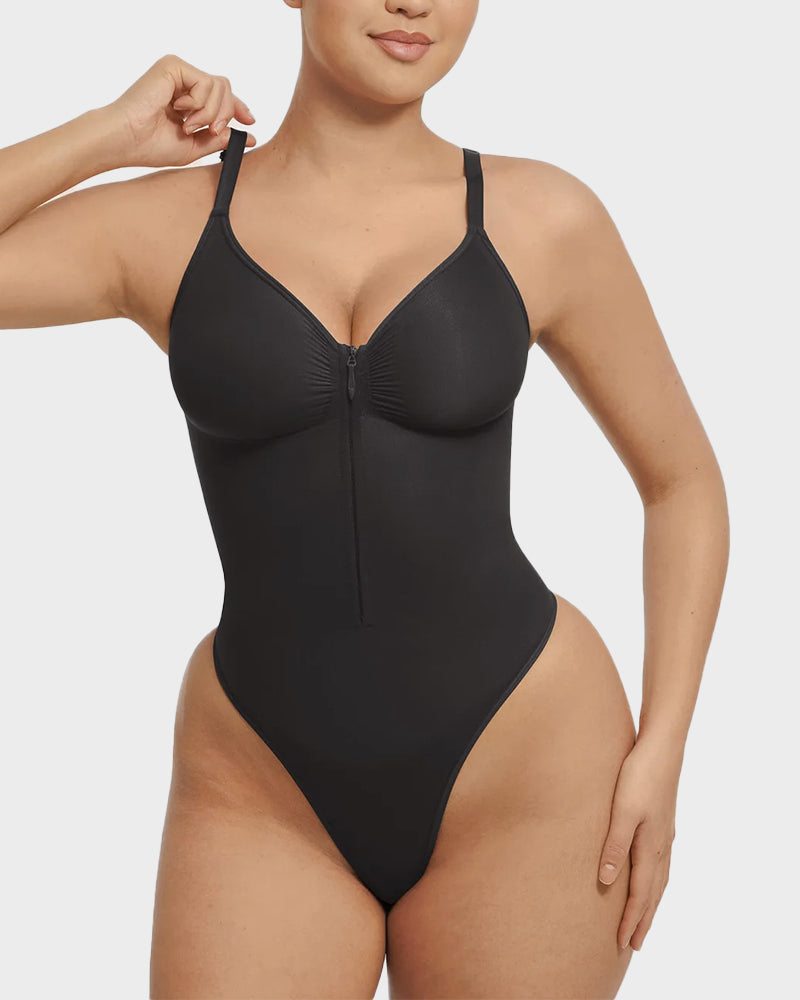 Seamless Zipper Front Thong Bodysuit: Sculpting, Breathable, All-Day Comfort Shapewear