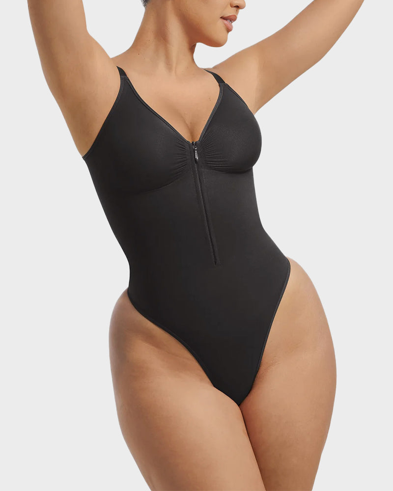 Seamless Zipper Front Thong Bodysuit: Sculpting, Breathable, All-Day Comfort Shapewear