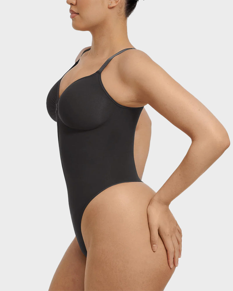Seamless Zipper Front Thong Bodysuit: Sculpting, Breathable, All-Day Comfort Shapewear