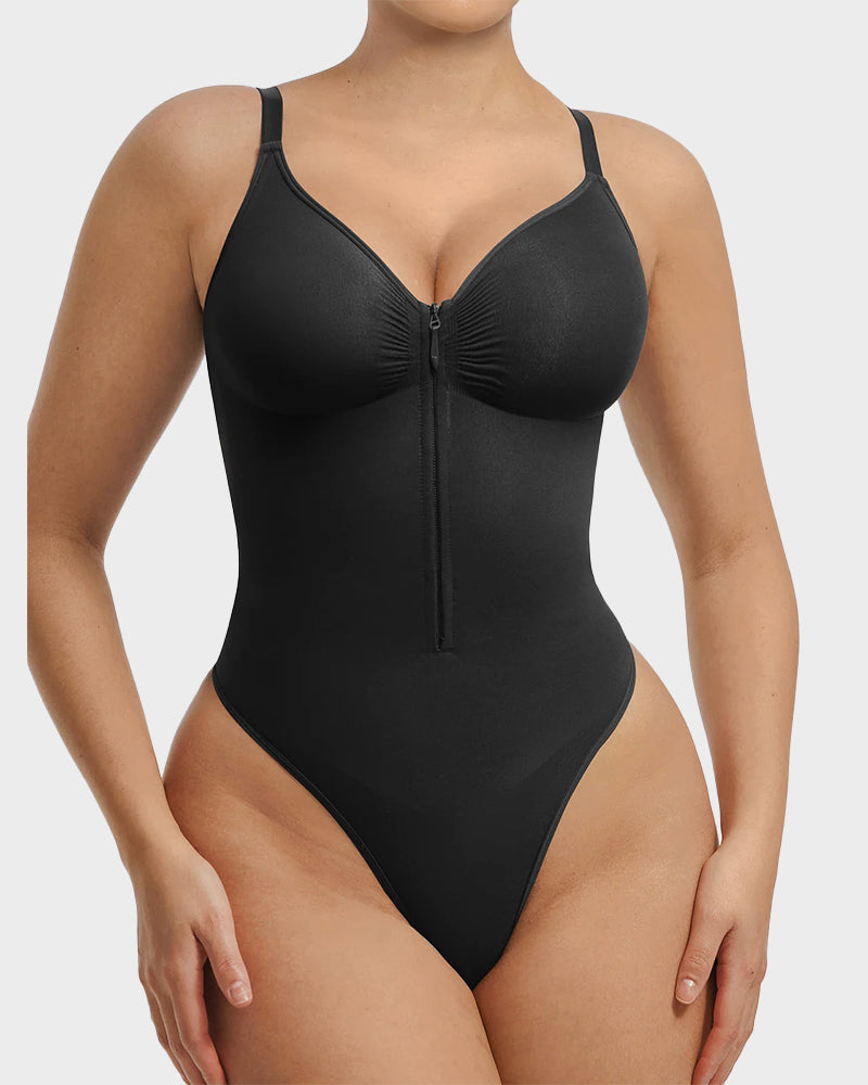 Seamless Zipper Front Thong Bodysuit: Sculpting, Breathable, All-Day Comfort Shapewear