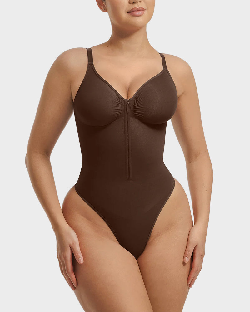 Seamless Zipper Front Thong Bodysuit: Sculpting, Breathable, All-Day Comfort Shapewear