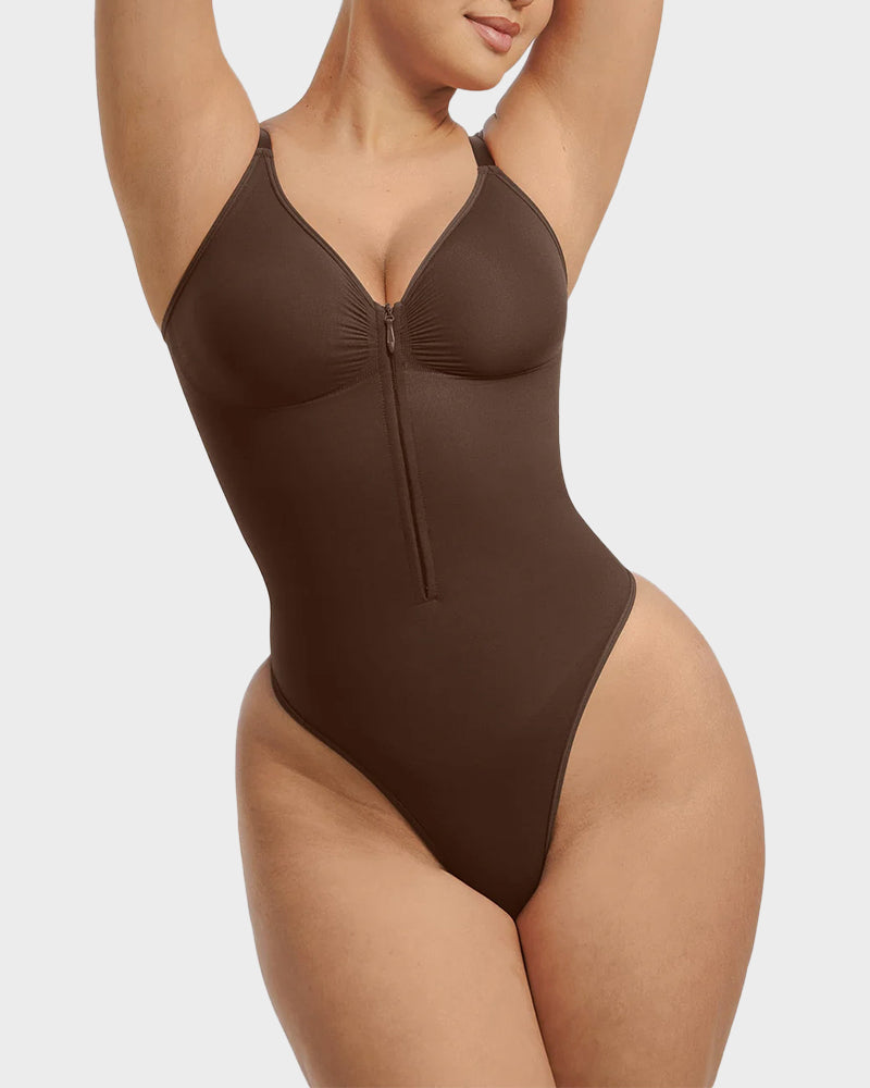 Seamless Zipper Front Thong Bodysuit: Sculpting, Breathable, All-Day Comfort Shapewear