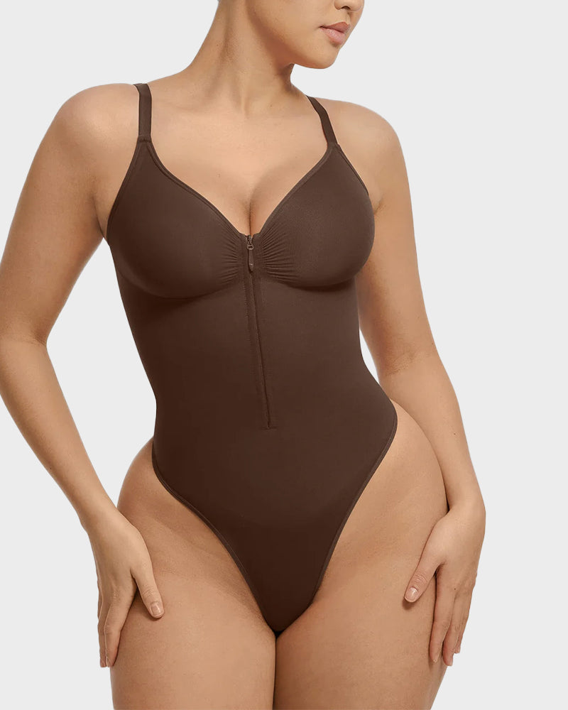 Seamless Zipper Front Thong Bodysuit: Sculpting, Breathable, All-Day Comfort Shapewear