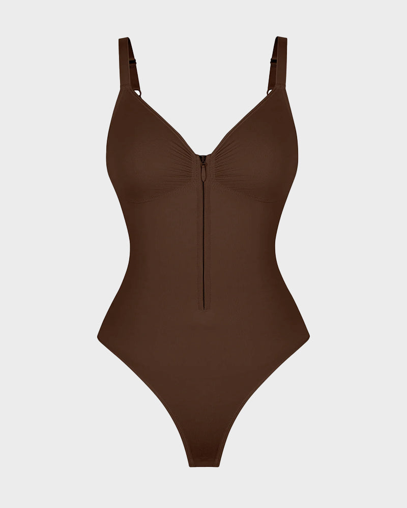 Seamless Zipper Front Thong Bodysuit: Sculpting, Breathable, All-Day Comfort Shapewear