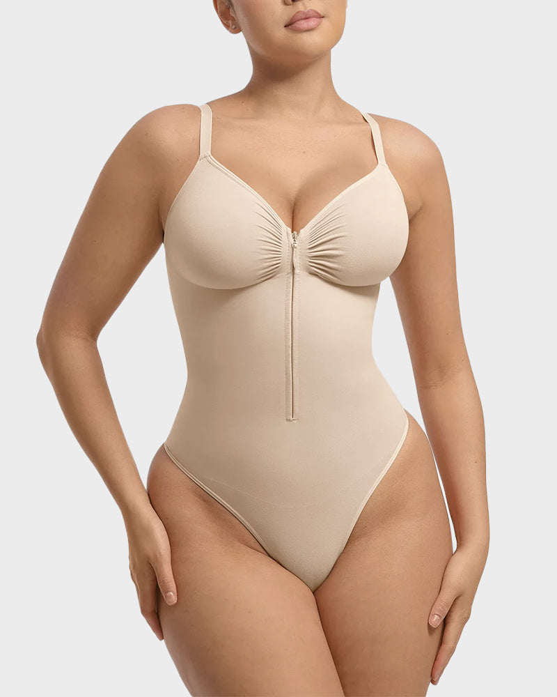 Seamless Zipper Front Thong Bodysuit: Sculpting, Breathable, All-Day Comfort Shapewear
