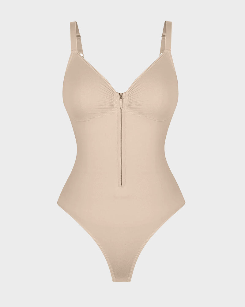 Seamless Zipper Front Thong Bodysuit: Sculpting, Breathable, All-Day Comfort Shapewear