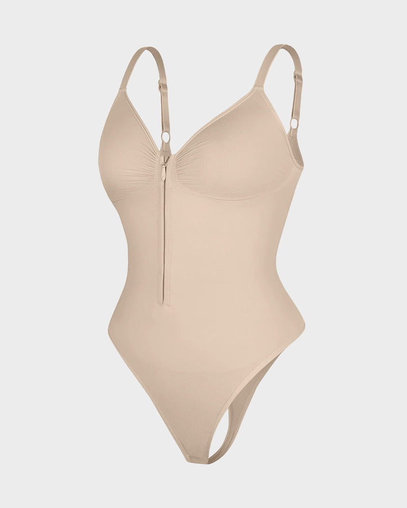 Seamless Zipper Front Thong Bodysuit: Sculpting, Breathable, All-Day Comfort Shapewear