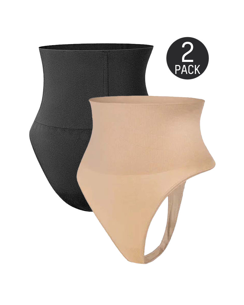 SheCurve Seamless High-Waisted Thong Shaper Panty 2-Pack for Tummy Control