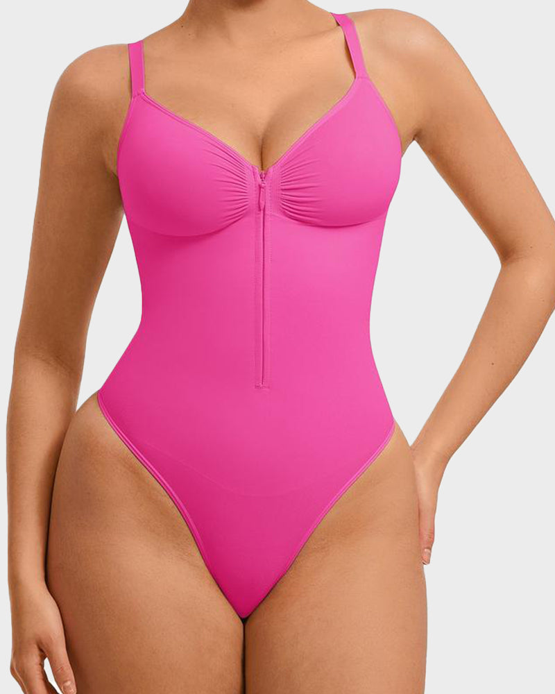 Seamless Zipper Front Thong Bodysuit: Sculpting, Breathable, All-Day Comfort Shapewear