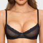 Elegant Sheer Lace Balconette Bra with Dotted Mesh & Underwire Support