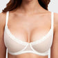 Elegant Sheer Lace Balconette Bra with Dotted Mesh & Underwire Support