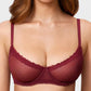 Elegant Sheer Lace Balconette Bra with Dotted Mesh & Underwire Support