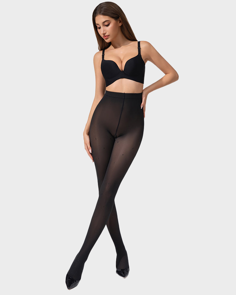 Chic Semi-Sheer Black Polka Dot High-Waist Tights for Elegant Everyday Style