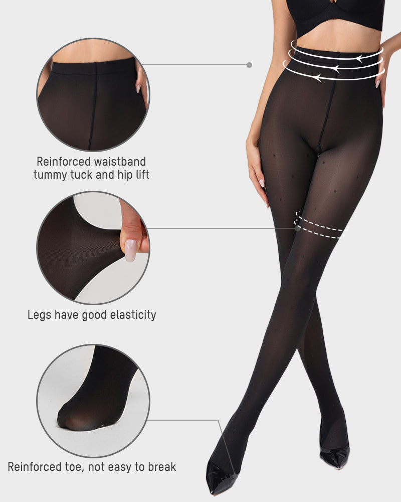 Chic Semi-Sheer Black Polka Dot High-Waist Tights for Elegant Everyday Style