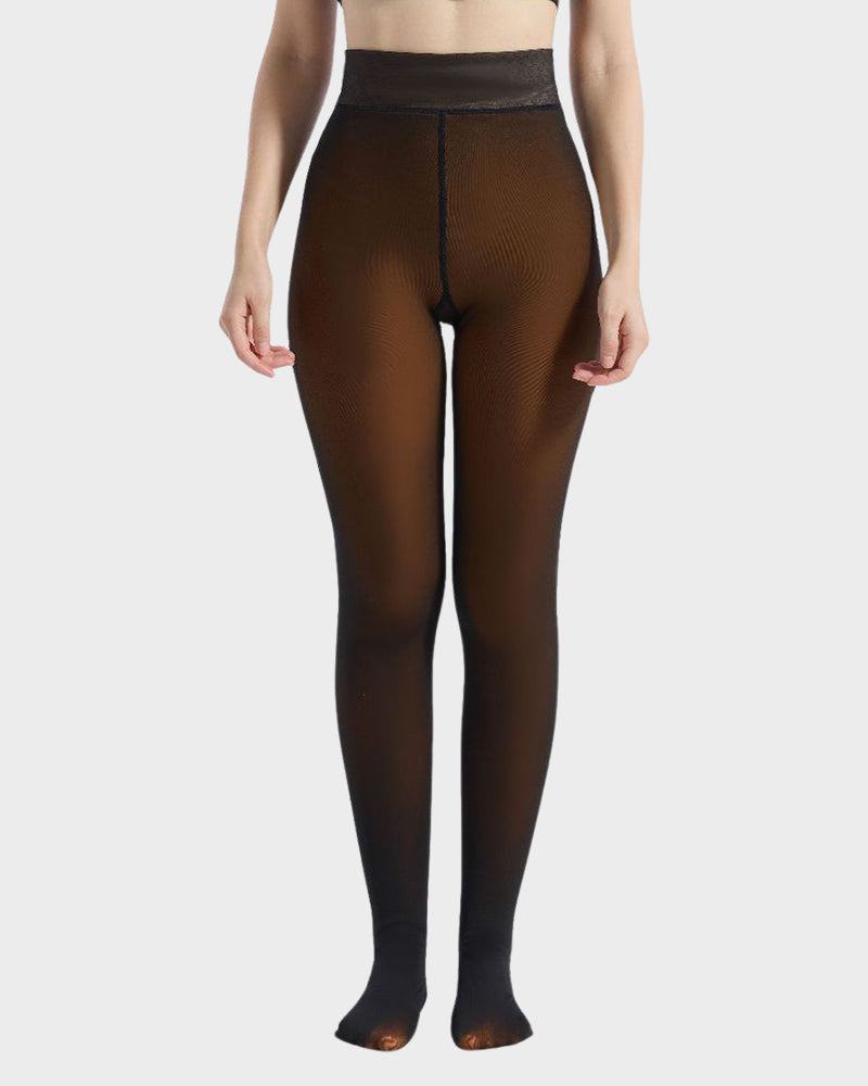 Warm Fleece-Lined Tights: Faux Sheer, Slimming, Single Seam Winter Hosiery