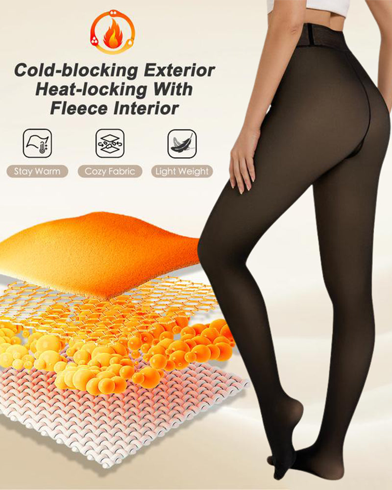 Warm Fleece-Lined Tights: Faux Sheer, Slimming, Single Seam Winter Hosiery