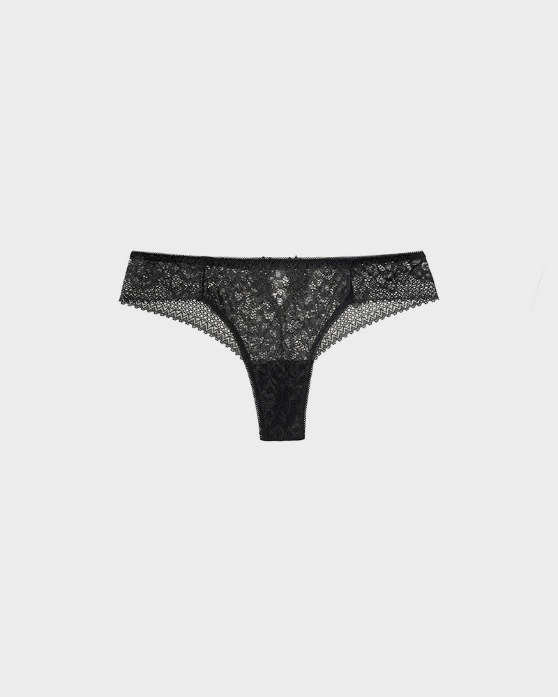 Charming Floral Lace Cut-Out Thong Panties - Delightful Multipack Underwear