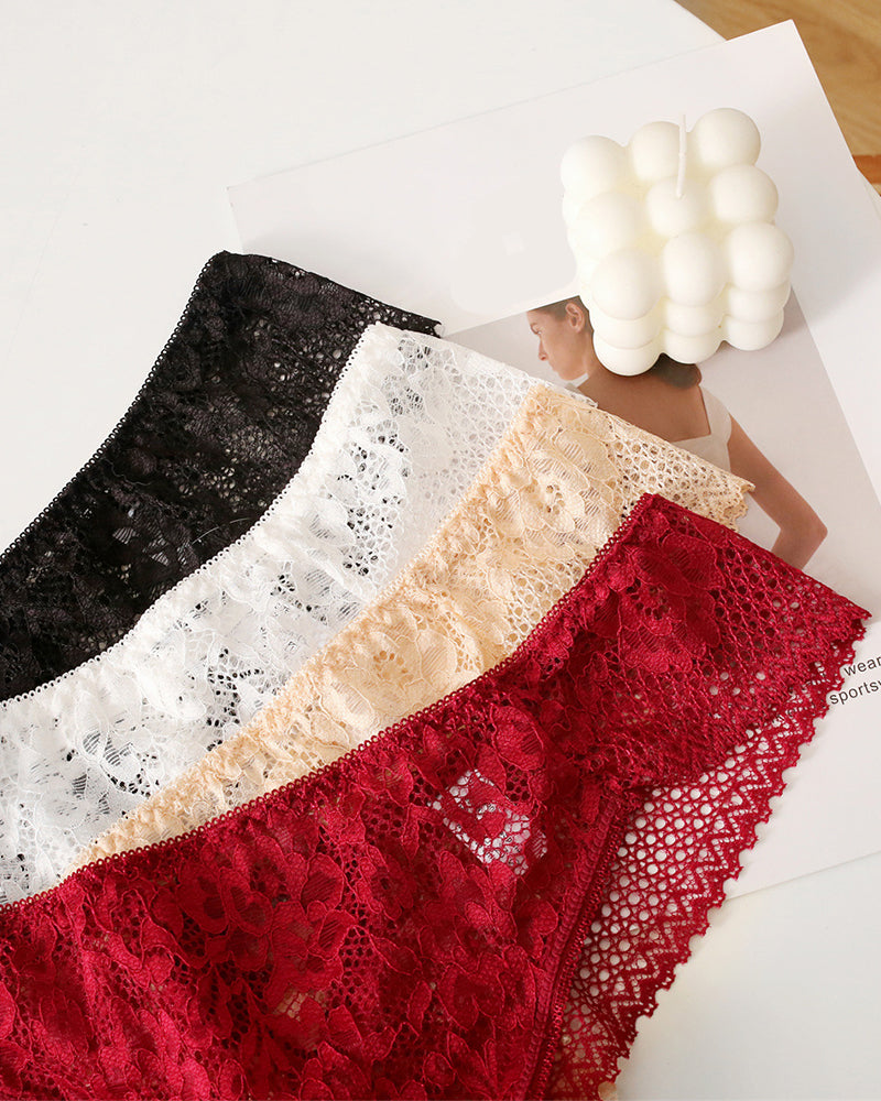 Charming Floral Lace Cut-Out Thong Panties - Delightful Multipack Underwear