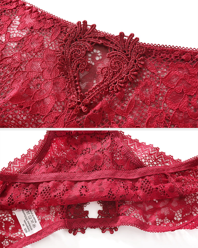 Delicate Floral Lace Cut-Out Thong Panties Set - Comfortable 4-Pack Lingerie