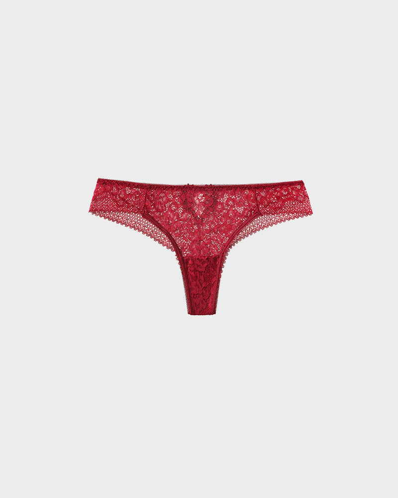 Delicate Floral Lace Cut-Out Thong Panties Set - Comfortable 4-Pack Lingerie